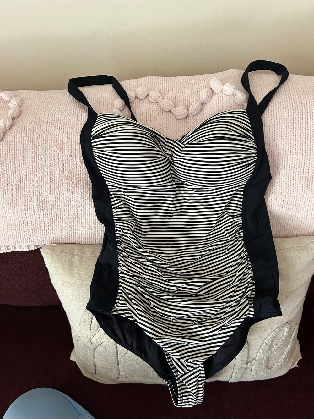 Niptiuck Striped Black & White One-Piece Swimsuit with Side Panels